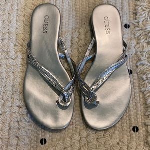 Guess Silver Flip Flops